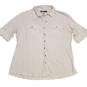 Karen Scott Short Sleeve Cotton Blend Button Down Top
